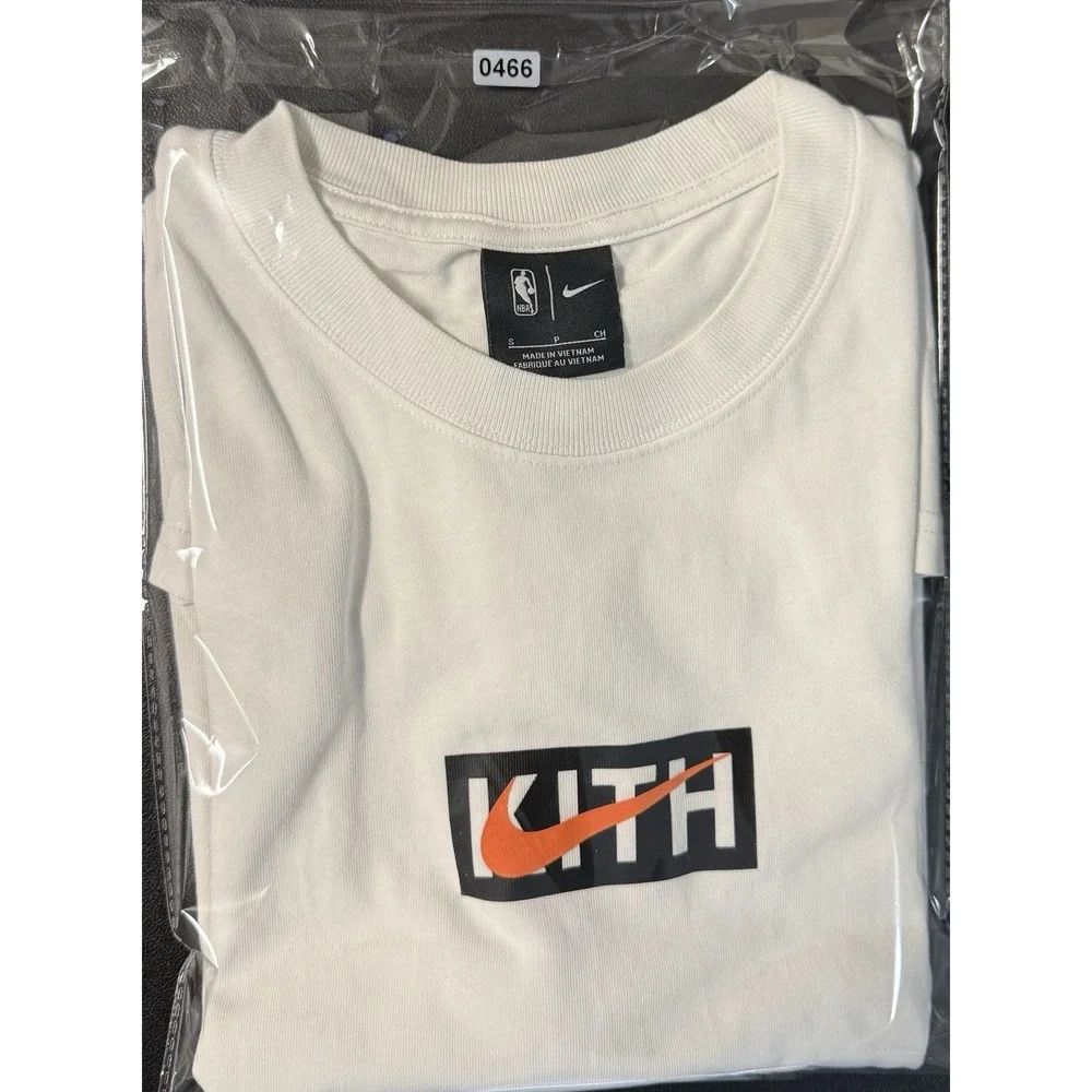 Nike NBA Mens Small White Graphic T Shirt Orange Swoosh Logo Tee Embroidered